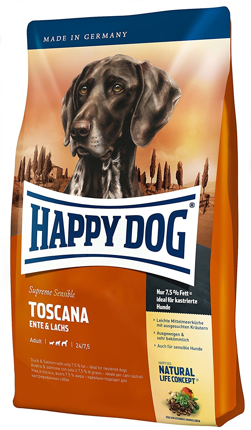 Happy Dog Sensible Toscana mit Ente &amp; Lachs Trockenfutter Futter